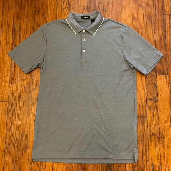 NWT Theory Urban Pique Short Sleeve Polo Shirt Blue Gray Size M - Picture 1 of 7